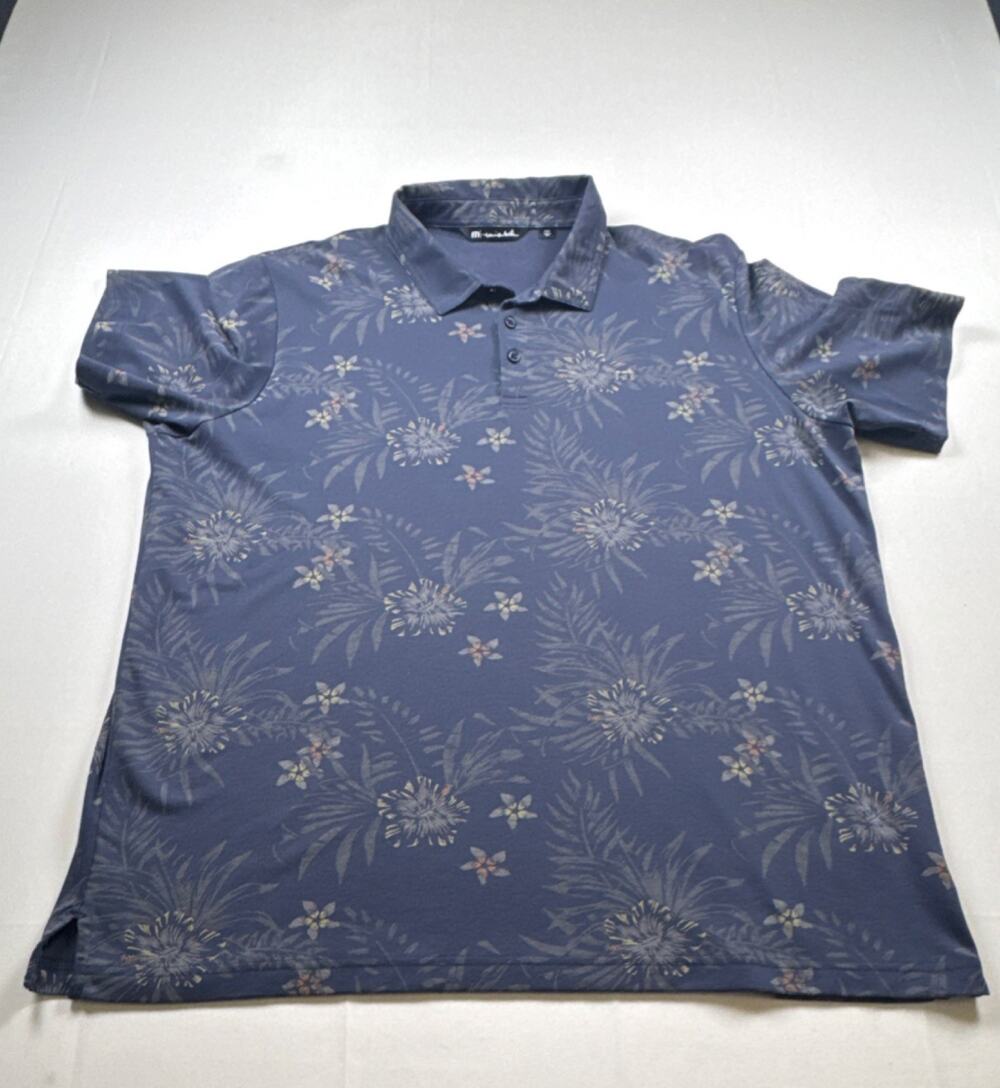 Travis Mathew Cypress Run Men's XXXL Blue Floral Short Sleeve Polo Shirt